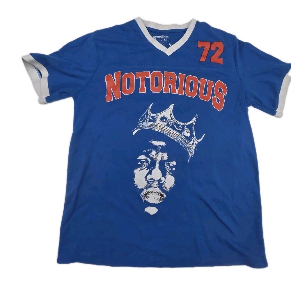 Notorious BIG Graphic Mesh Jersey Size Medium Blue Brooklyn Two Sided Print Rap